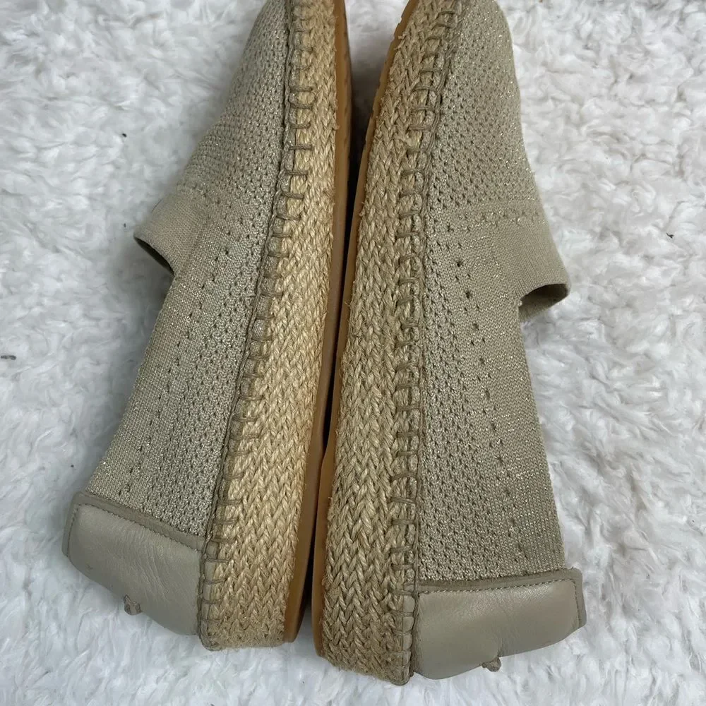 Cole Haan knitted Khaki lite Espadrille Loafer strings of gold threads size 10B